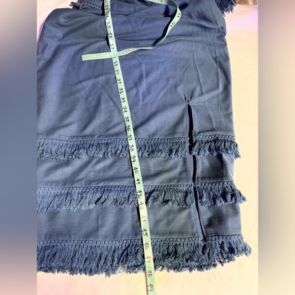 BONHEUR  D'AMOUR Blue spaghetti strap fringe open waist midi dress size L - Picture 13 of 14